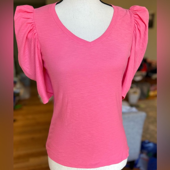 Nation LTD Tops - NATION Jillian Bold Shoulder Top V Neck Puff Sleeves Pink Size XS